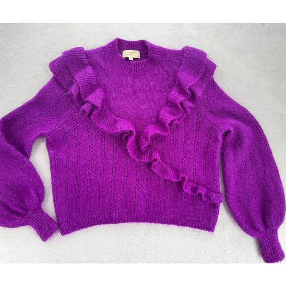 Sezane Rita Purple Fuschia Kid Mohair Wool Ruffle Sweater M - Picture 6 of 11
